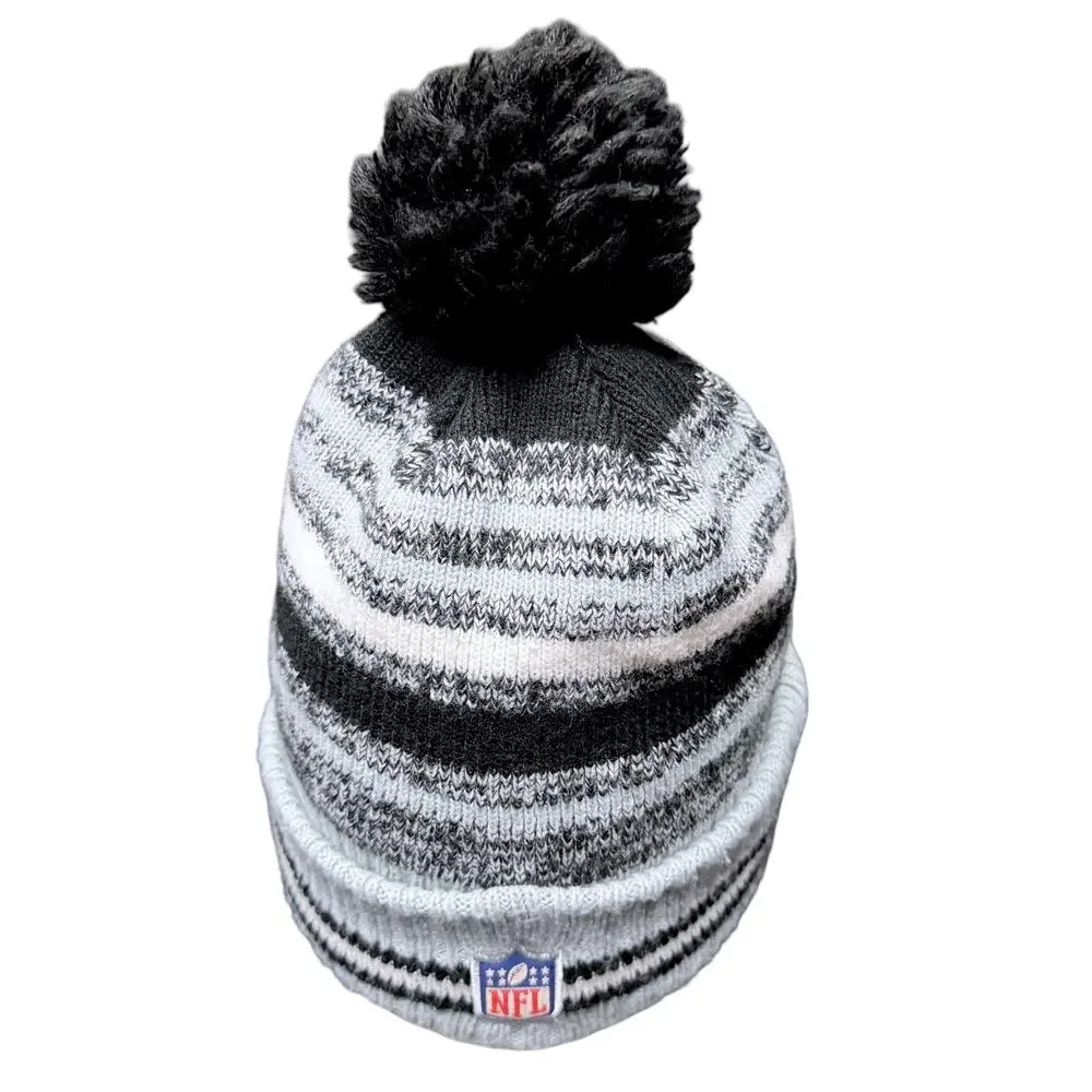 Las Vegas Raiders Knit Winter Hat Beanie New Era Pom Cap Gray Black Fleece Lined